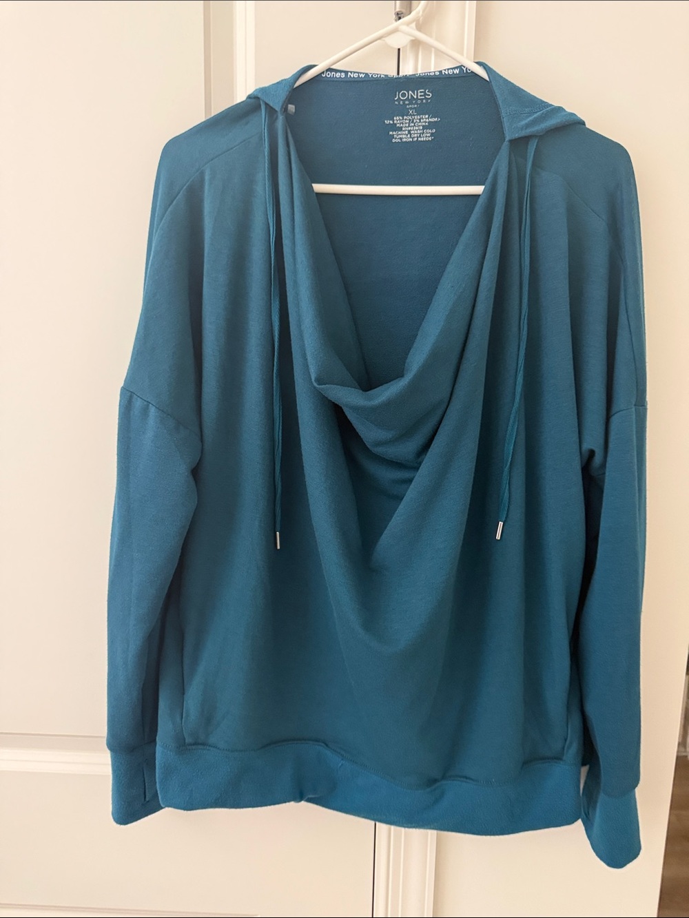 Jones New York Teal Cowl Neck Hoodie